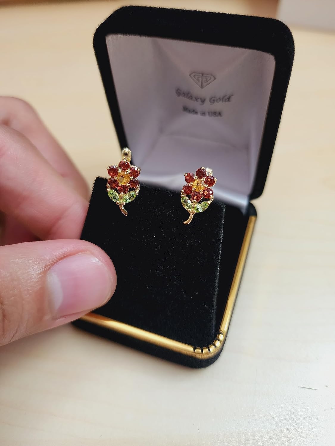 2.12 Carat 14k Solid Gold Flower Stud Earrings Garnet, Citrine Peridot - Image 8