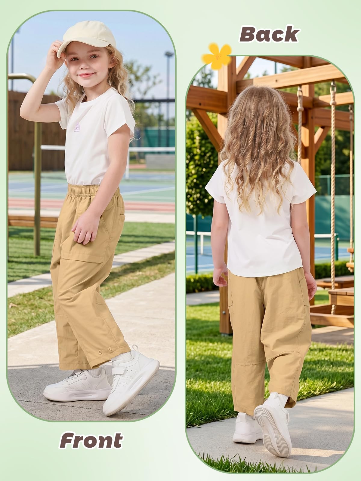 Miipat Pantalones Cargo Holgados para Niñas, Pantalon Tipo Paracaídas de Secado Rápido Pantalones Casuales Ligeros con Cintura Elástica para Niños y Niñas 3-8 Años