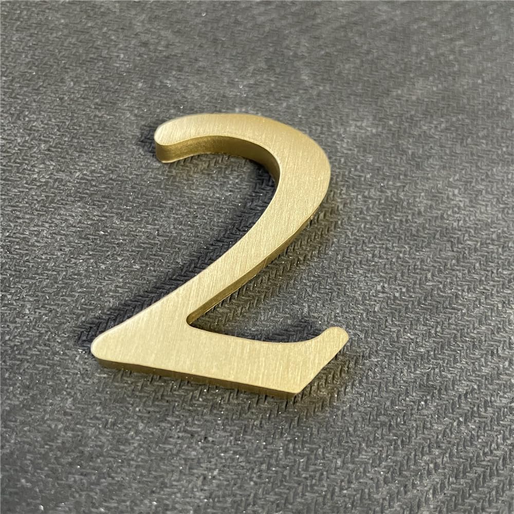 Self-Adhesive Solid Brass Number 2-1.77 Inch (4.5CM) Gold Metal Wall Sticker for House Address, Mailbox, Apartment, DIY Home Decor (Number 2)