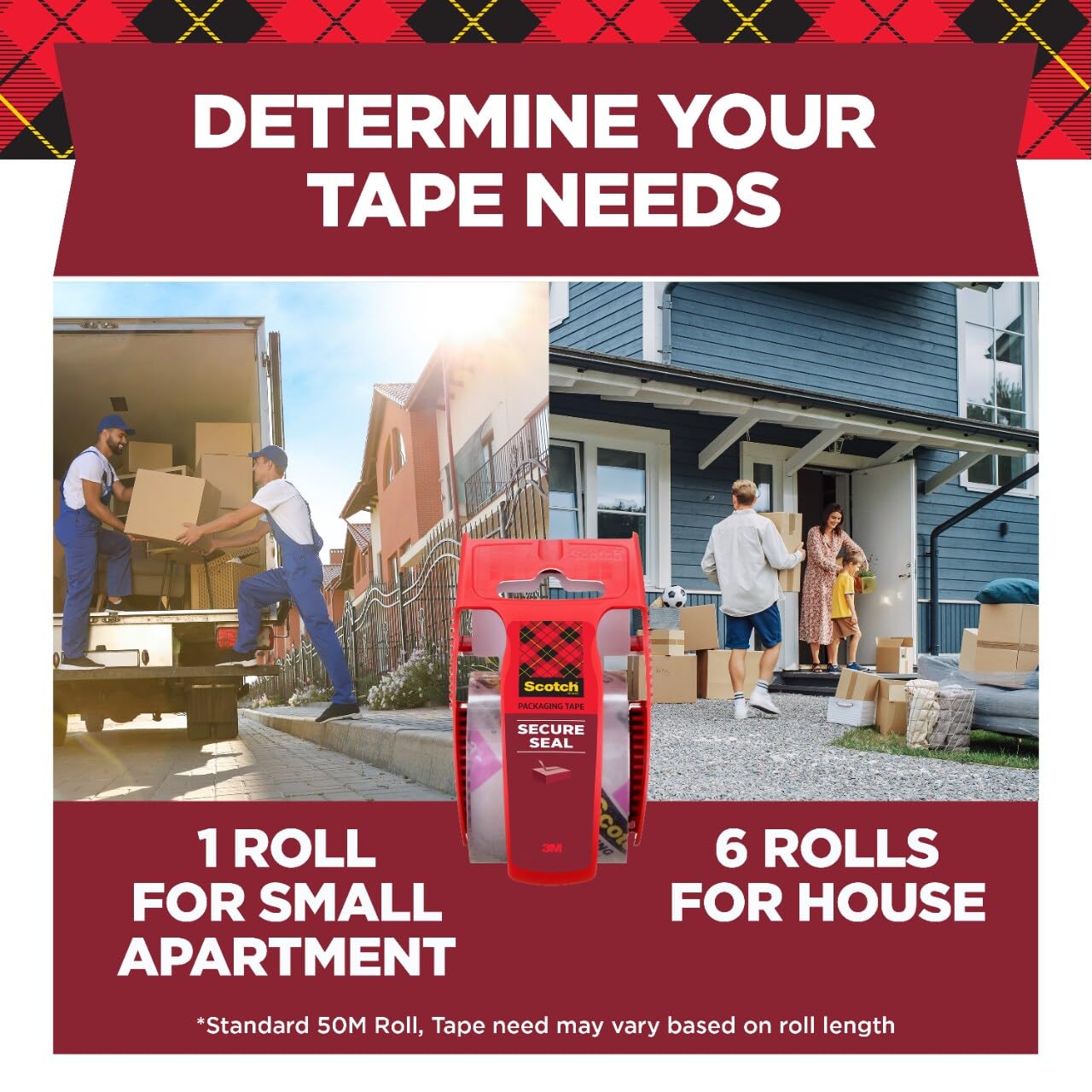 Scotch Secure Seal Packband, ultraklar, zuverlässige und langlebige Dichtung, 4,8 x 2,032 cm, 6 Verpackungsrollen mit Spender