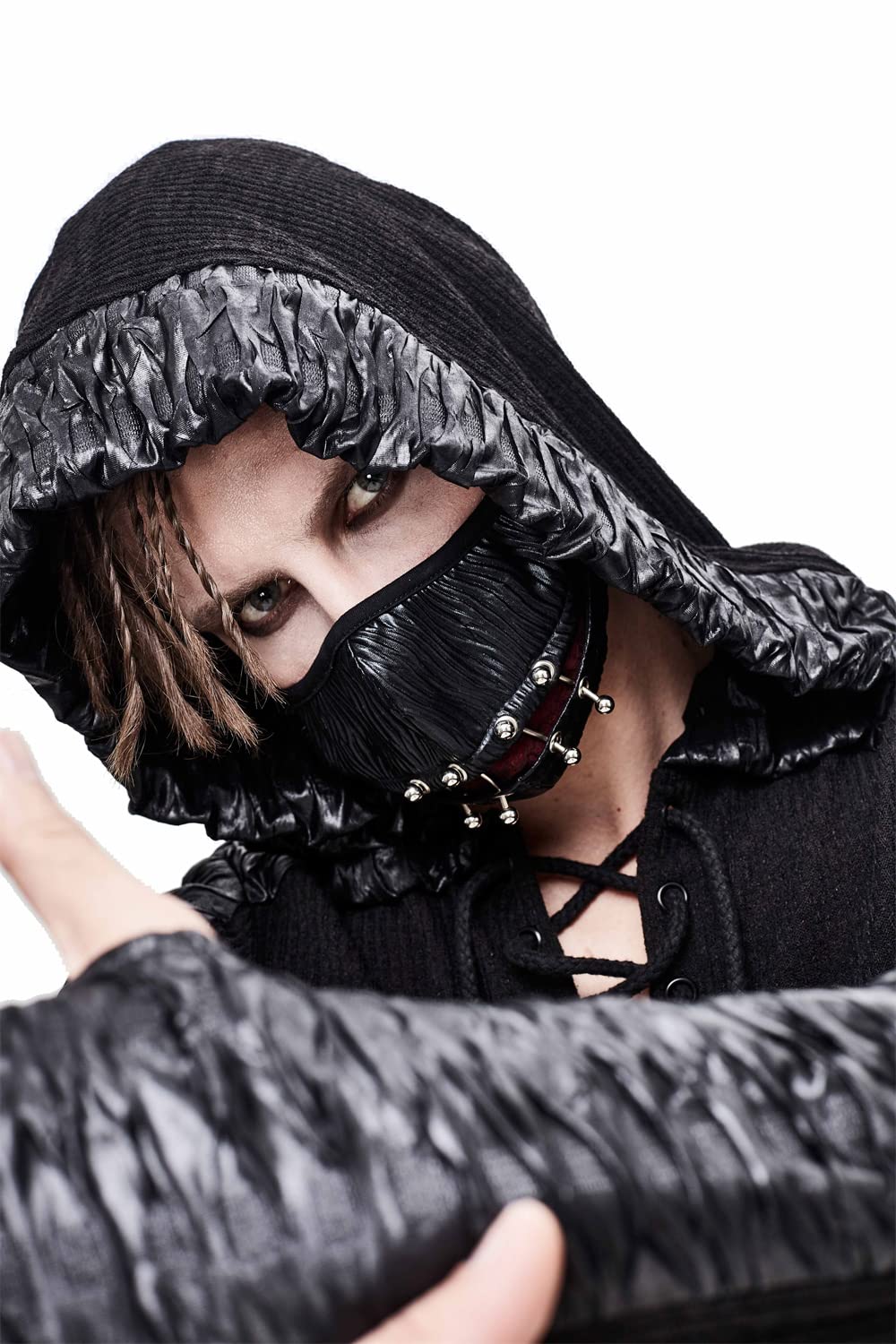 DEVIL SHACKLES Punk accessories pleated red open smile mask halloween party dance accessories