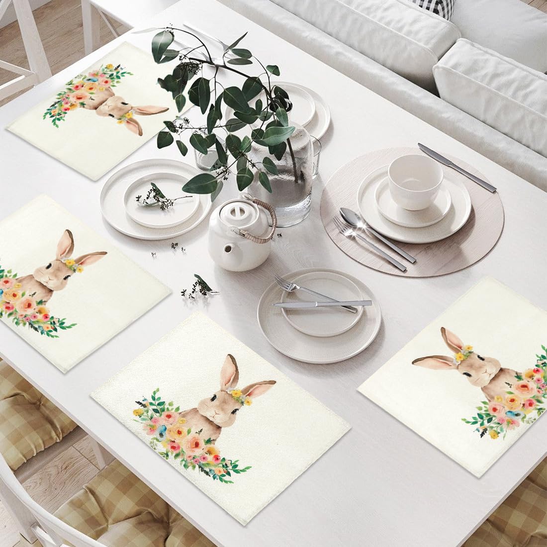 MNSRUU Set di 4 tovagliette da tavola lavabili con coniglietto pasquale per cucina, sala da pranzo, casa, decorazione da tavolo, 30,5 x 45,7 cm