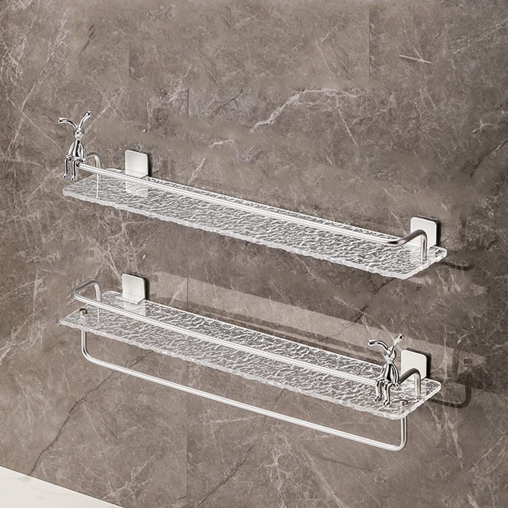 GTFDXJ Shower Caddy Acrylic Bathroom Shelves with Towel Bar Wall Mounted Drill-Free Shower Caddy Bathroom Shelf Bathroom Organizer