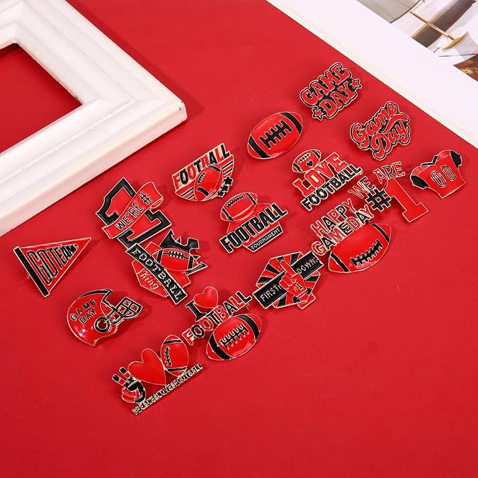 16pcs Game Day Brooch Pin Set Football Touch Down Brooches Team Spirit Jewelry Football Mom Accessories Sport Party Gifts