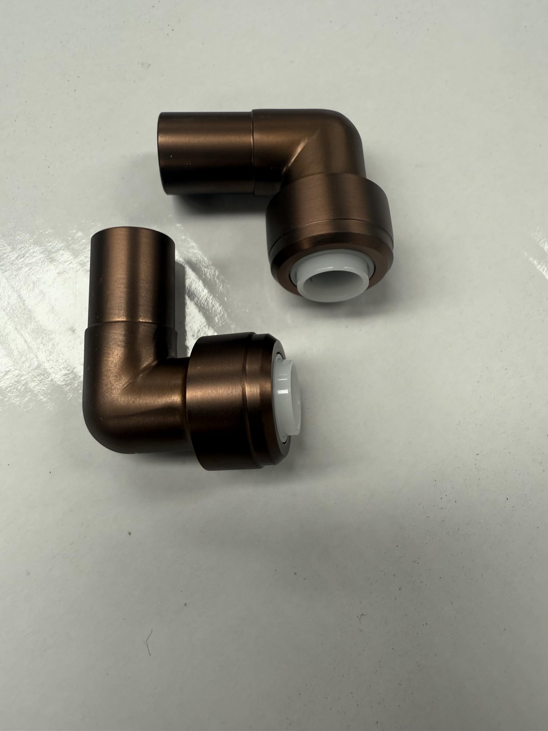 15mm x 10mm Push Fit Radiator Valve Brushed Bronze Reducing Elbow Stem Compression (Pack of 2)