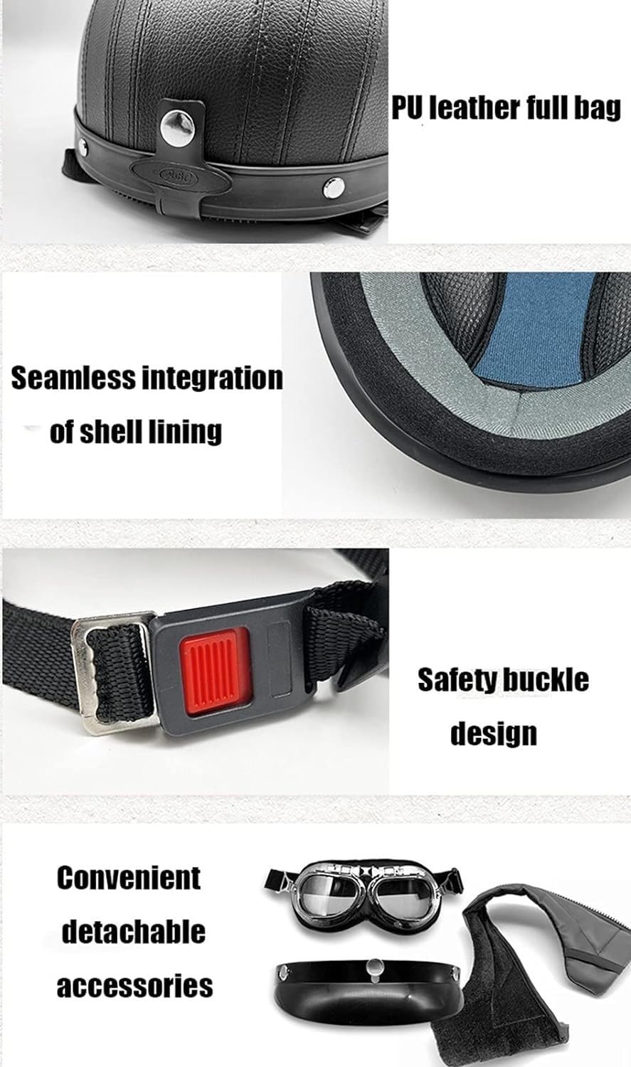 Casco Jet Vintage In Pelle - Omologato ECE/DOT, Con Occhiali, Per Uomo E Donna - Foto 7