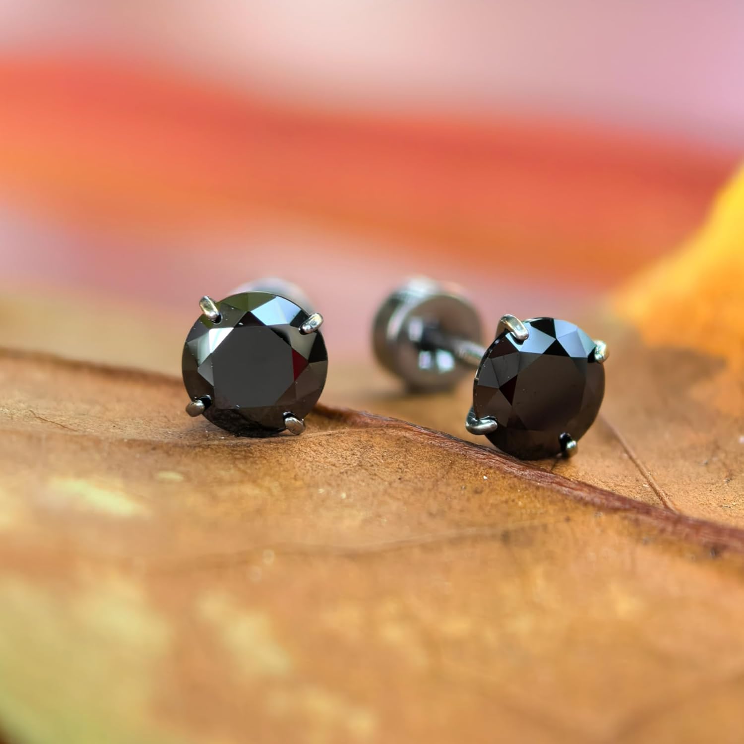 Black Moissanite Earrings for Men and Women, Hypoallergenic G23 Implant Grade Titanium Screw Flat Back, Tragus Labret Cartilage Helix Piercing Jewelry for Sensitive Ears