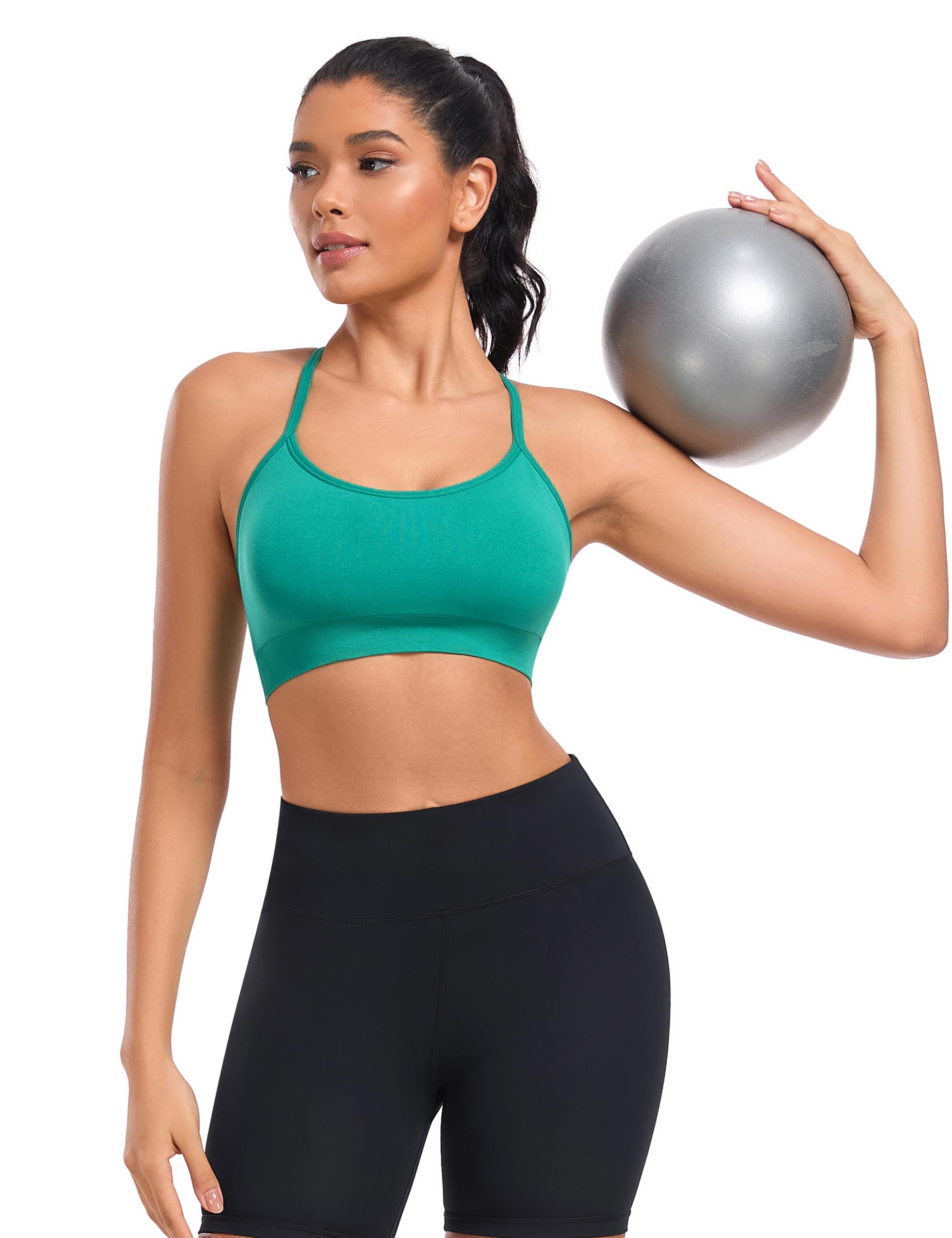 ANGOOL Soutien-gorge de sport dos en Y pour femme – Soutien-gorge de yoga léger avec coussinets amovibles et bretelles fines pour entraînement à faible impact