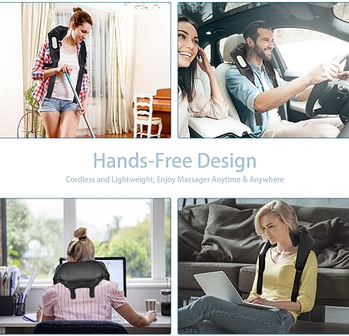 Miniatura 4 de Masajeador de cuello y hombros de tejido profundo, amasado inalámbrico con 6 nodos de masaje, masajeador Shiatsu para cuello, espalda y hombros con
