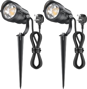 HIBOITEC 12W Garden Spotlights with 1,5m Cable, Warm White Garden Lights [Energy Class F]