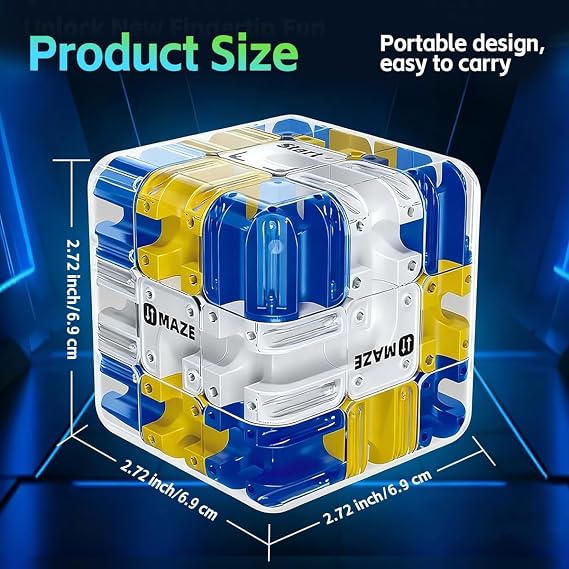 3D Rolling Ball Maze Cube, Large Labyrinth 3D Puzzle Marble Maze Cube, Brain Teaser Game, Educational Learning Sensory Toys Gift for 3+ Age Kids Adults, Logical Thinking, Family Board Games Blue 2.7