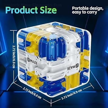 3D Rolling Ball Maze Cube, Large Labyrinth 3D Puzzle Marble Maze Cube, Brain Teaser Game, Educational Learning Sensory Toys Gift for 3+ Age Kids Adults, Logical Thinking, Family Board Games Blue 2.7