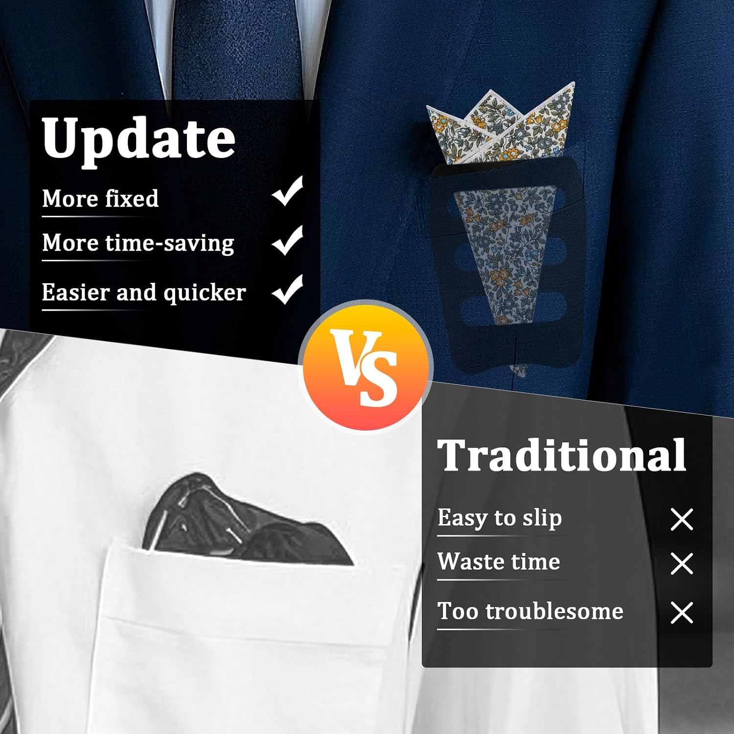 Floral Pocket Square for men, Handkerchief for Men Mens Cotton Pocket Square with Holder for Banquet Wedding Party