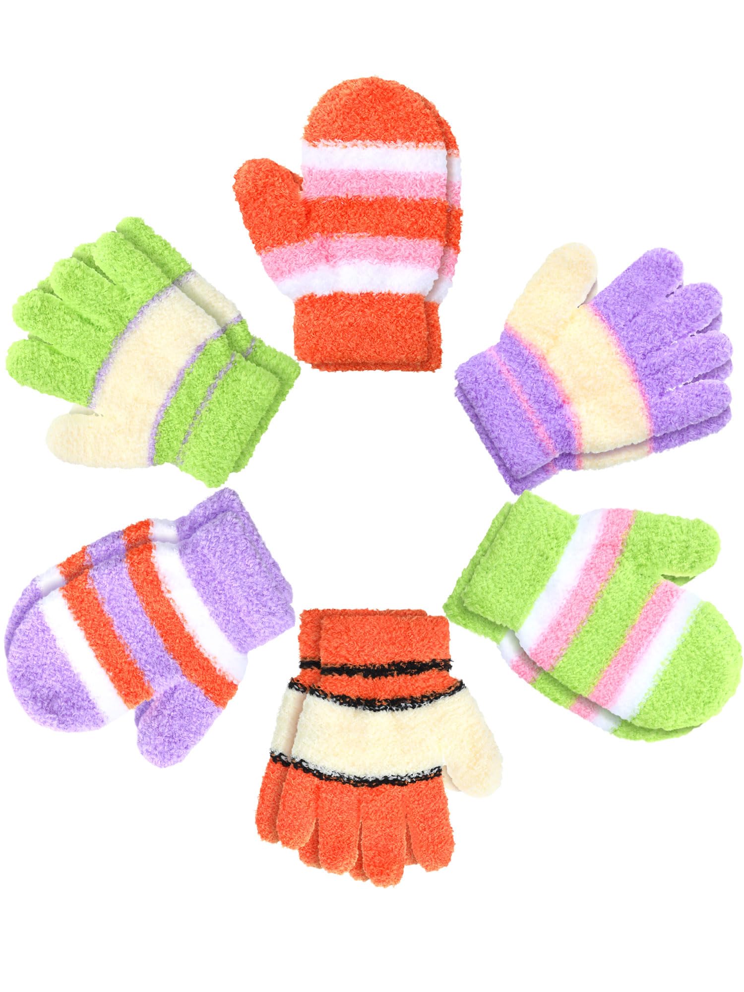 SATINIOR 6 Pairs Kids Toddler Knitted Gloves Winter Warm Stretchy Mittens Soft Lightweight Mittens for Boys and Girls