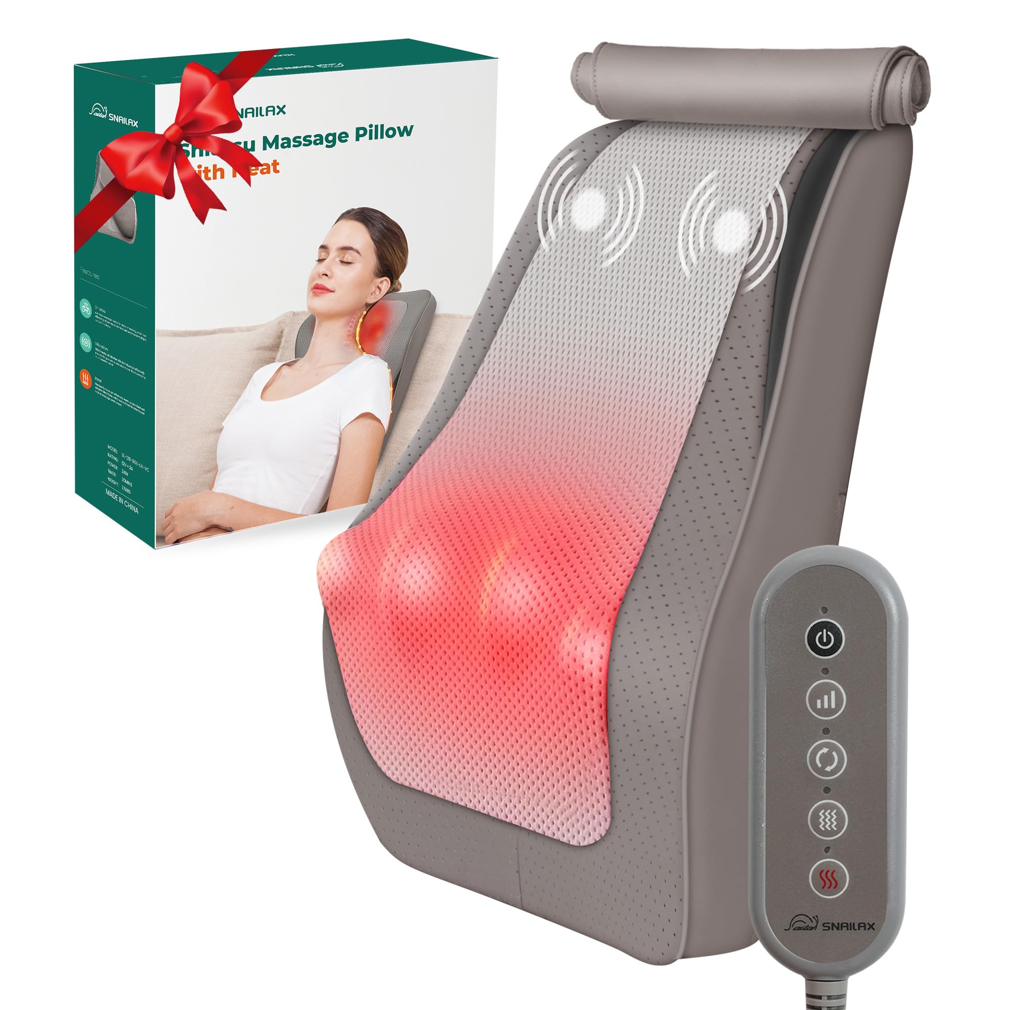Snailax Back Massagers with Heat, Shiatsu Lower Back Neck Massager for Pain, Electric Deep Kneading Massage Pillow, Gifts for Women Men