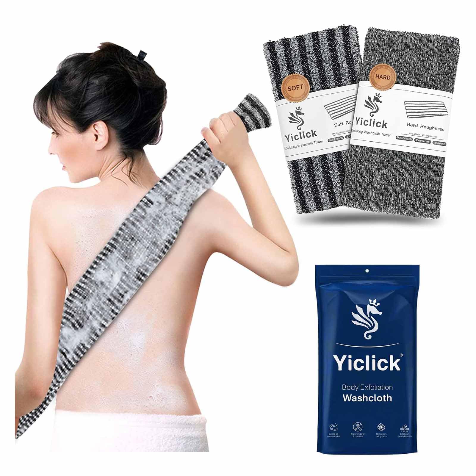 Yiclick 2 Pack Exfoliating Washcloth Towel - Exfoliating Body Scrubber, Loofah Wash Sponge - Korean & Japanse & African Washcloth - Soft + Rough Exfoliating Back Scrubber - for Senstive and Rough Skin