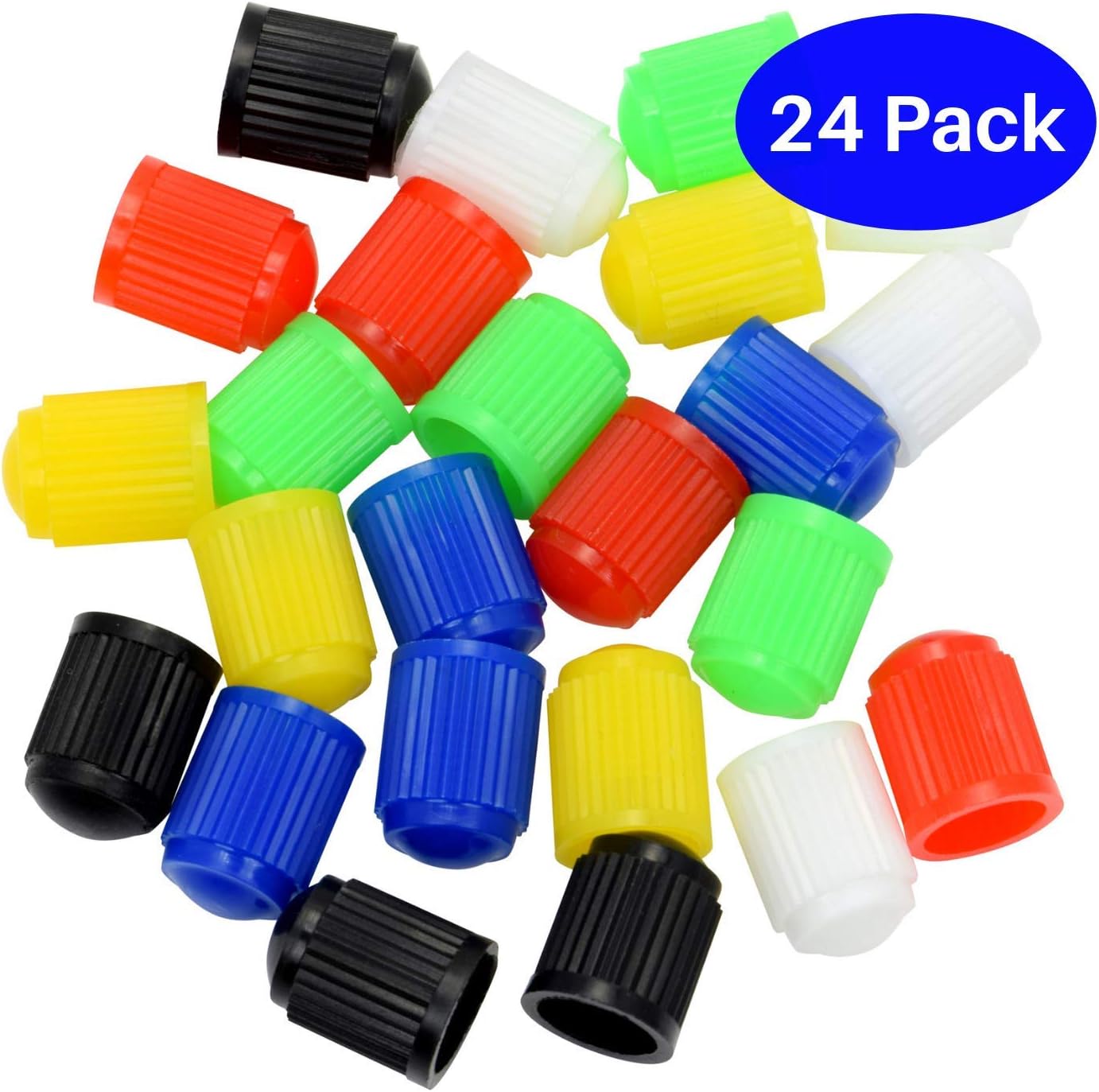 Domain Cycling Schrader Valve Cap (24 Pack) – Multi-Color Plastic Schrader Bicycle Bike Tire Caps – No Tools Required