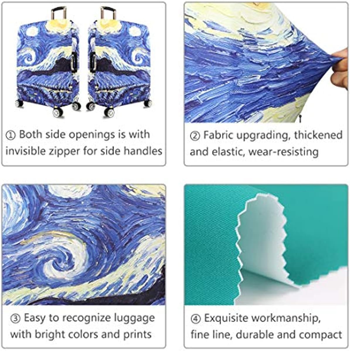 review BoeshiBa Luggage Cover Washable Suitcase Cover Suitcase Protector Anti-scratch Suitcase cover Fits 18-32 Inch Luggage (Starry Night-11,S fit 18-21inch)