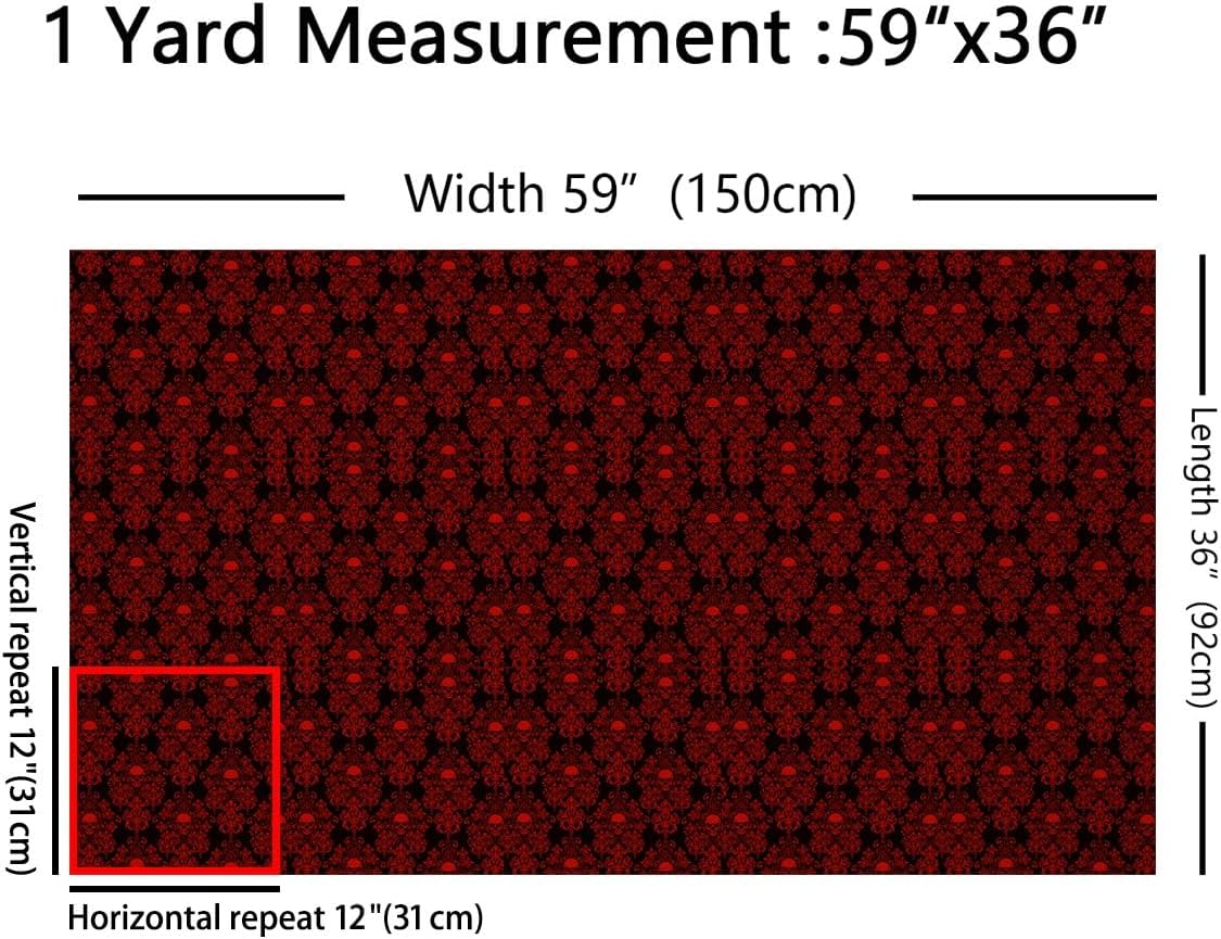 jejeloiu Jacquard Damask Fabric by The Yard Luxury Royal Red Jacquard Upholstery Fabric for Chairs 3 Yard Boho Style Black Red for Home DIY Projects,Waterproof Indoor Outdoor Decor Damask Skull