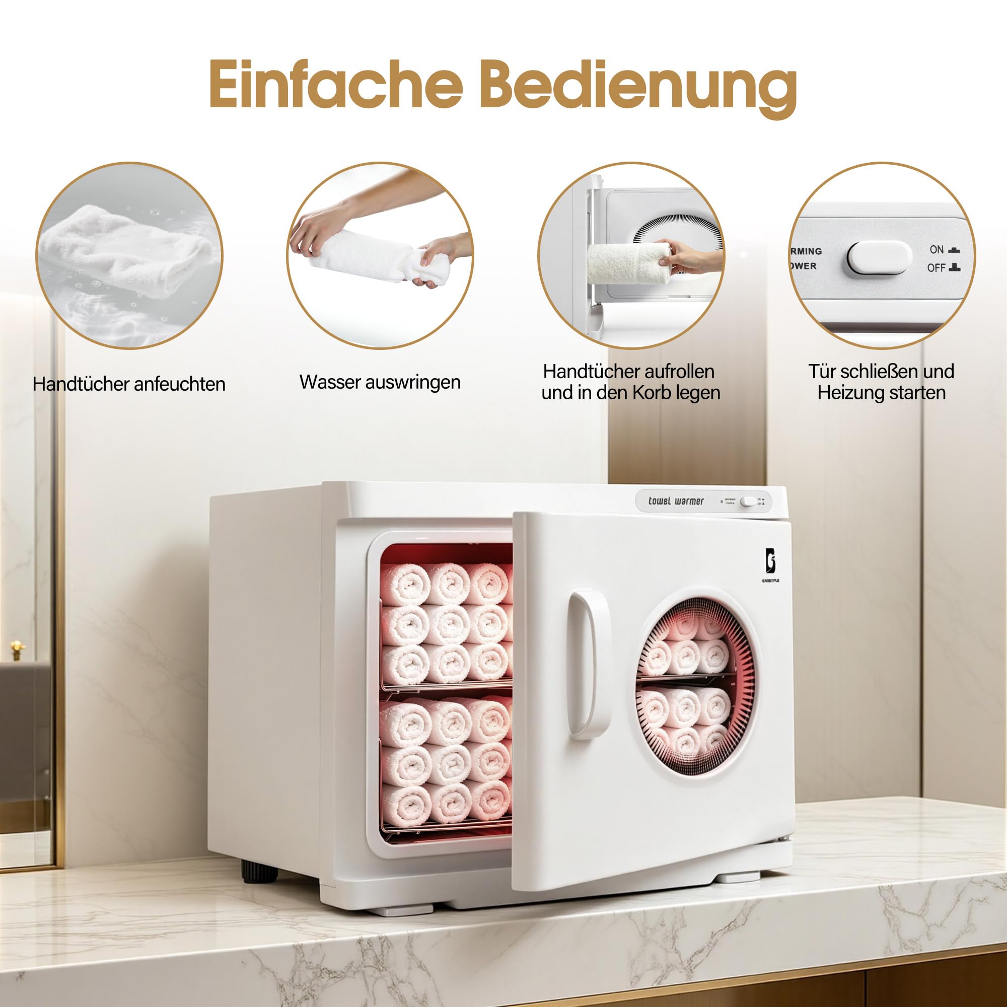 BarberPub Scaldasalviette da 24 litri, armadio riscaldante per 40-48 salviette, radiatore elettrico per salviette, scaldasalviette a 360°, funzione di riscaldamento per salon, HW224W (Bianco)