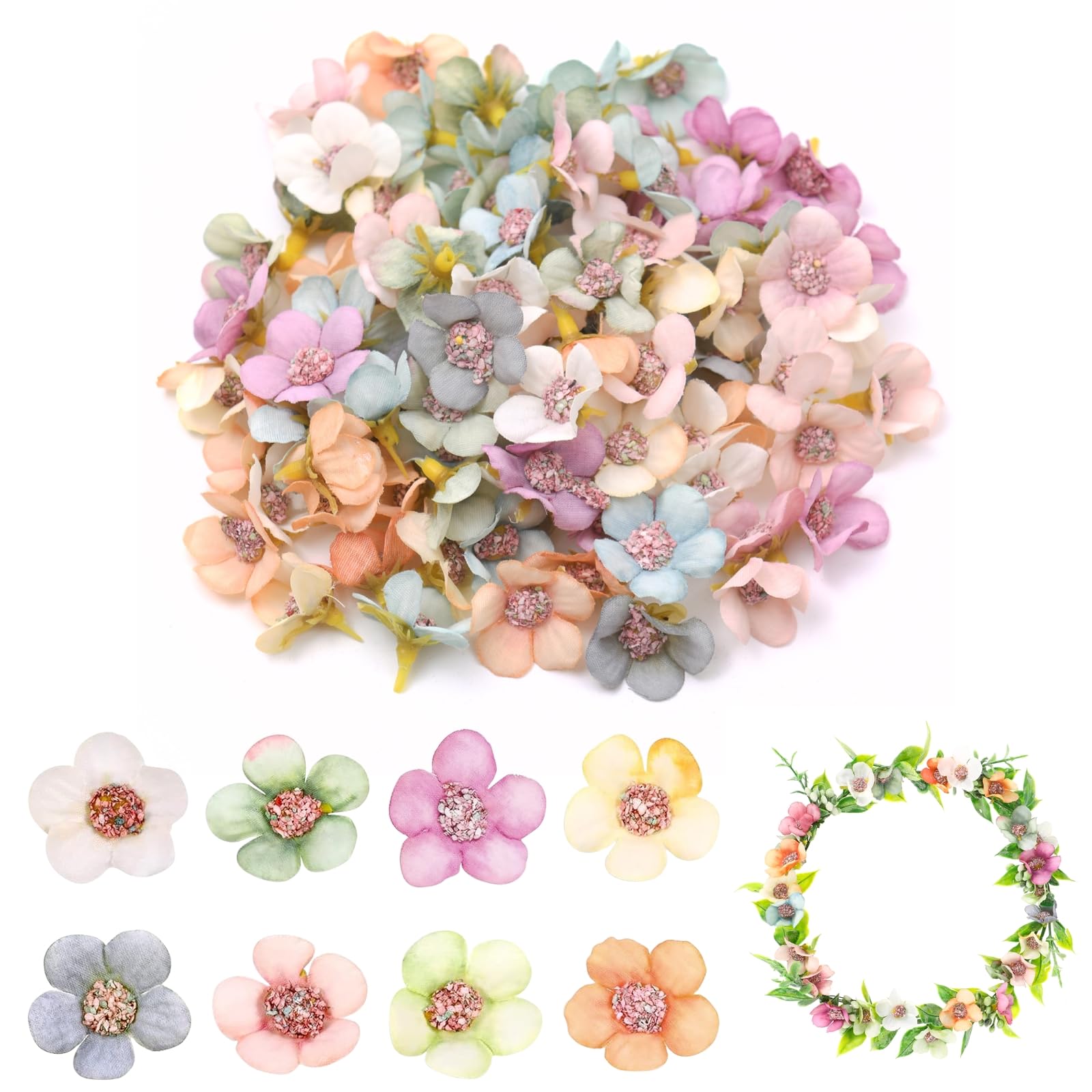 GGTTNRT 100pcs Artificial Flower Heads, Small Silk Flowers, Multicolour Mini Daisy Fake Flowers Heads, for Diy Cake Wreath Wedding Craft Party Gift Festival Decoration