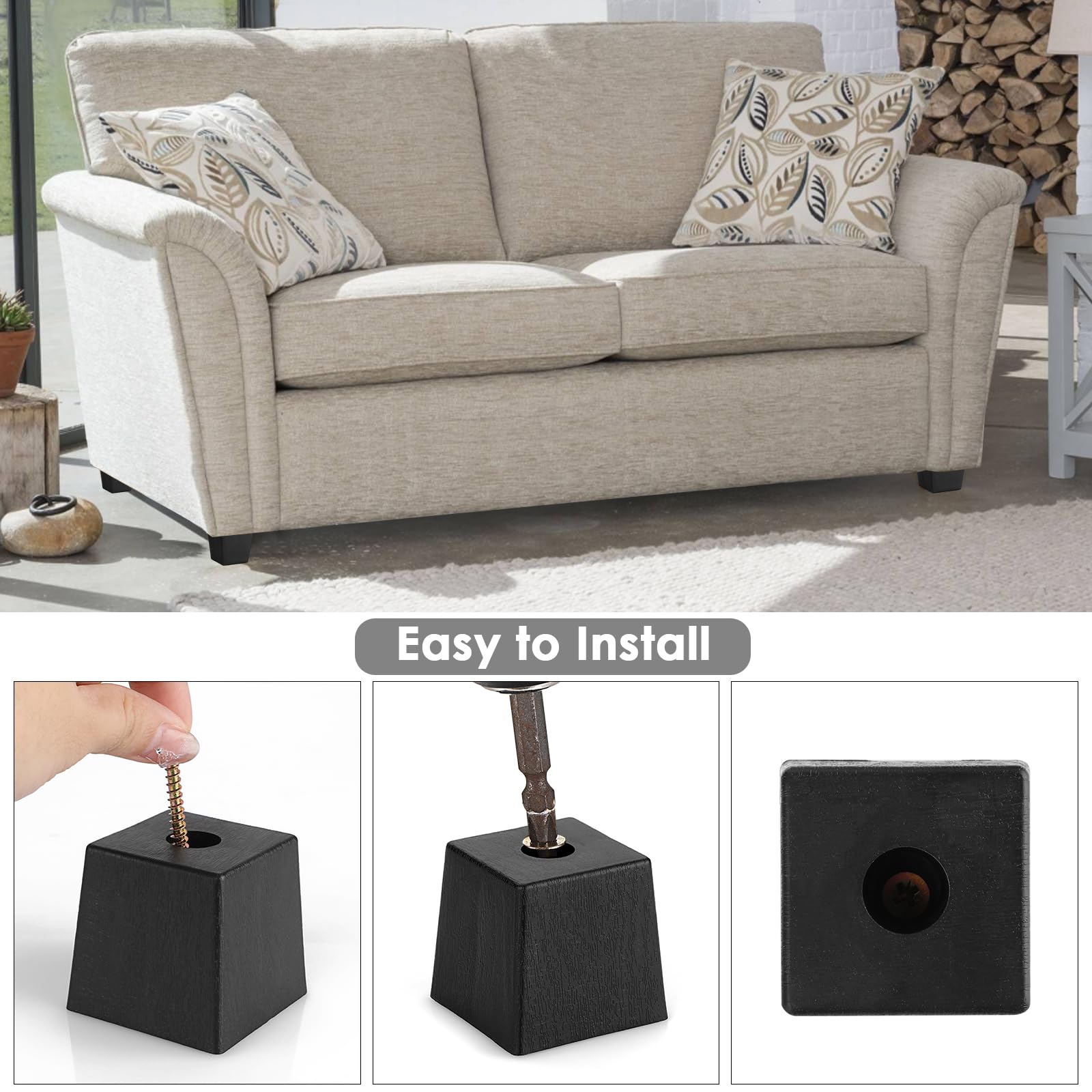 SUMNACON 4 Pcs Plastic 5.6cm Furniture Legs Square Tapered Couch Feet - Image 4