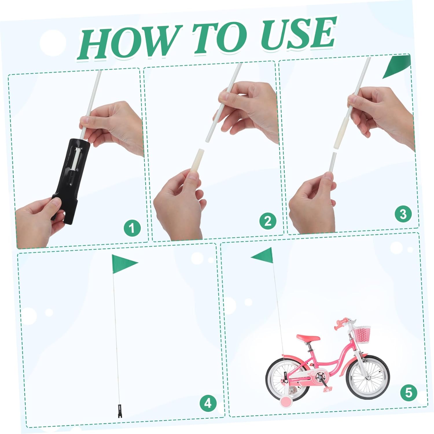 DECHOUS Adjustable Visibility Safety Flag for Boy Girl Bikes Pennant with Easy Installation for Enhanced Cycling Safety Green
