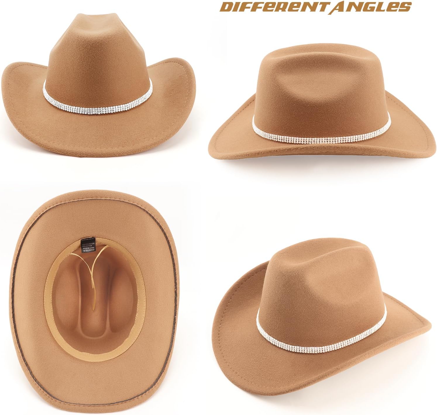 DRESHOW Glitter Cowboy Hat Classic Western Rhinestone Cowgirl Hat Outdoor Wide Brim Retro Felt Fedora Hats Rolled up Caps - Image 6