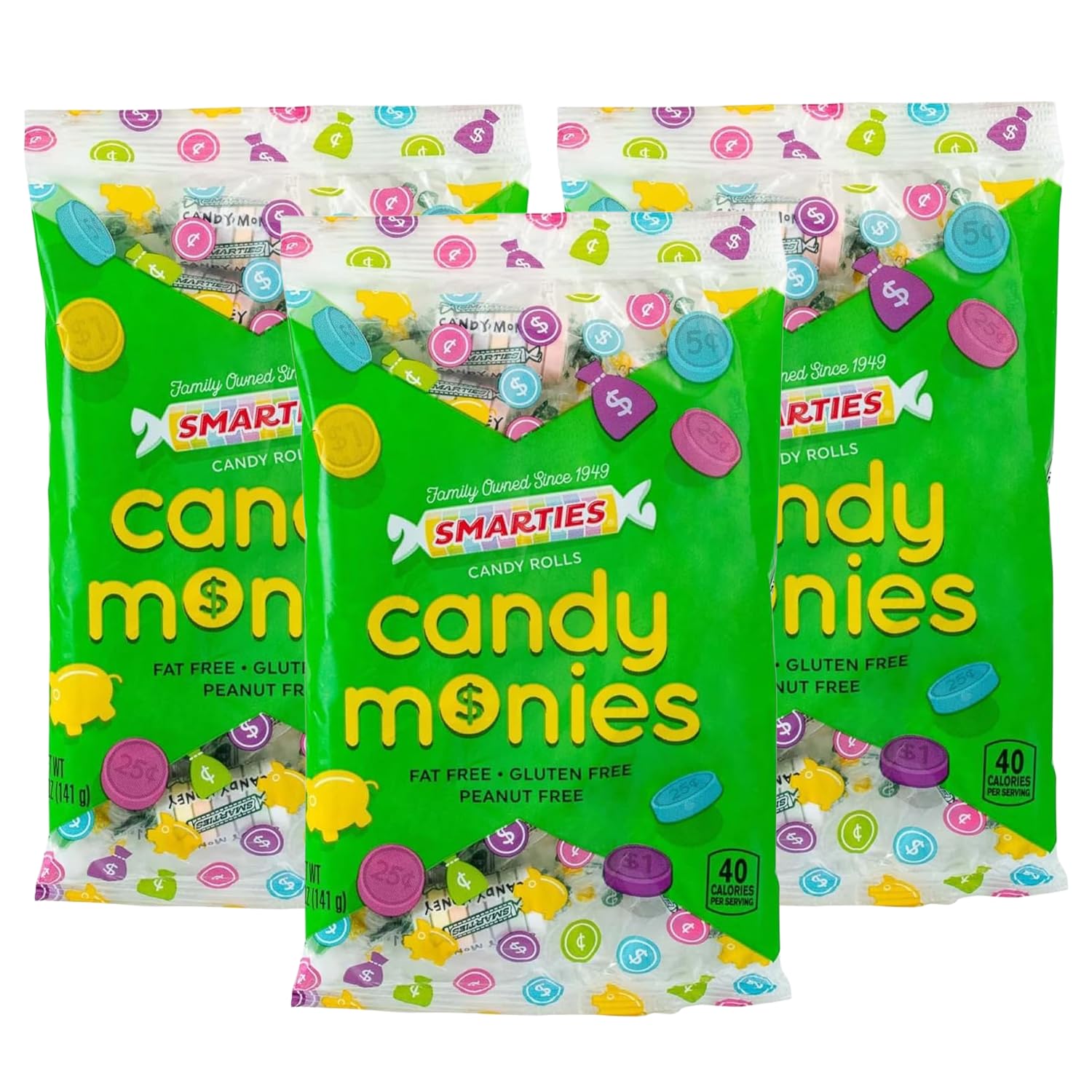 Candy Monies - Assorted Flavor Bulk Candy Rolls - Gluten Free & Vegan Delight - Classic Sweetness from Family Owned Since 1949 Peanut Free & Dairy Free - 5 oz (Pack of 3)
