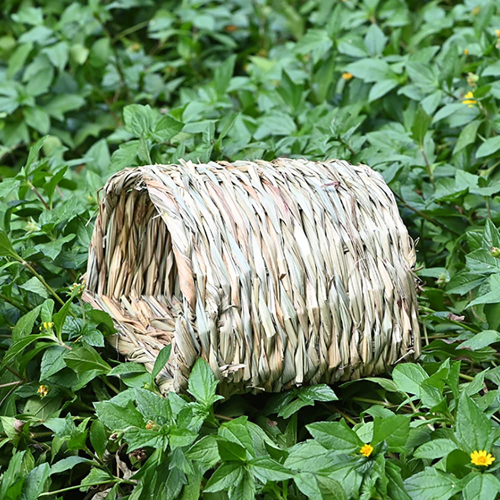 Maison tunnel en herbe tissée pour hamster, cochon d'Inde, base secrète pour le dressage de lapins nains, dragons barbu et autres animaux de poche