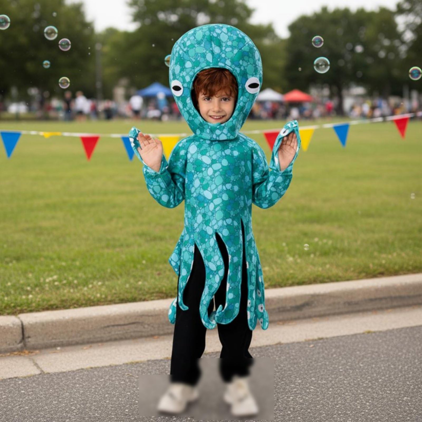 rockible Costume Polpo Bambini Completo Travestimento Tuta Unica Cappuccio Personaggio Marino Tentacoli Dinamici in Poliestere Comodo per Giochi di Ruolo