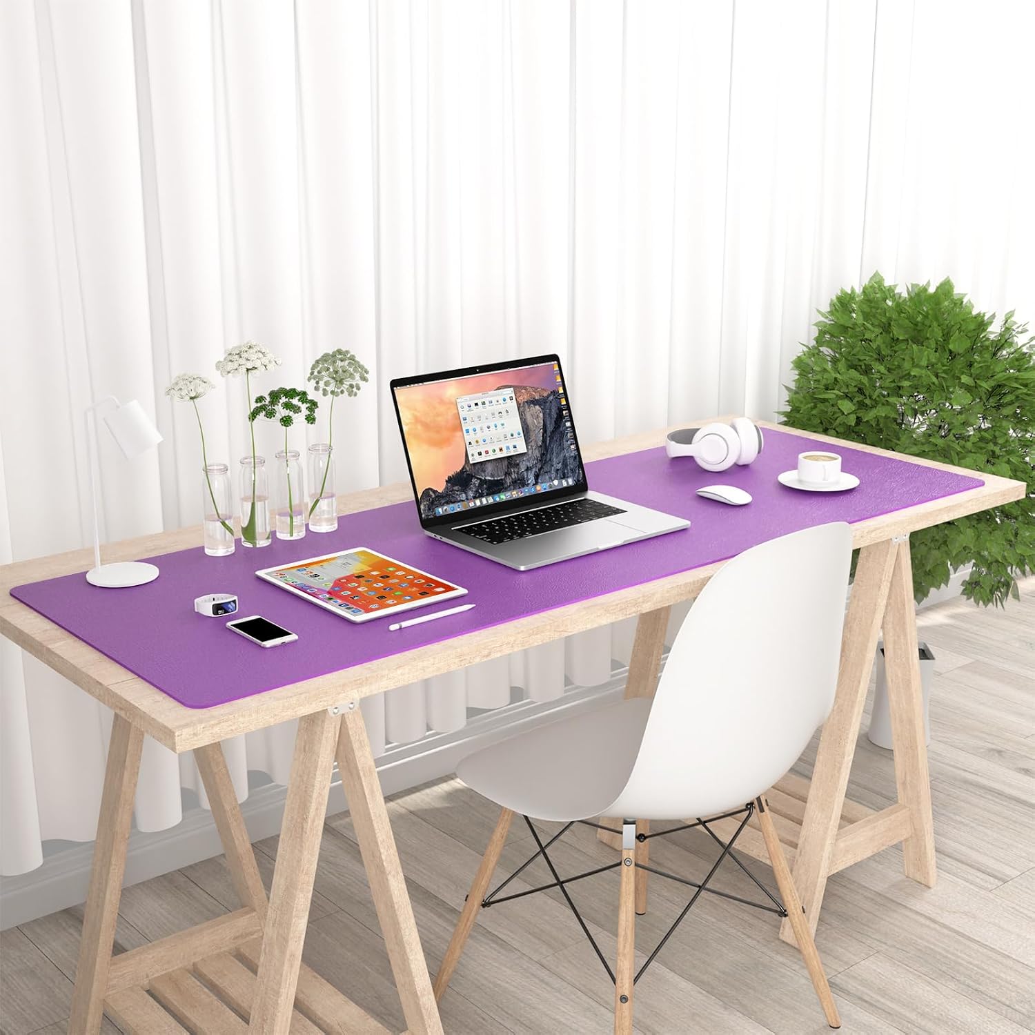 Hsurbtra Desk Pad, 48" x 17" PU Leather Desk Mat, XXXL Extended Mouse Pad, Waterproof Desktop Blotter Protector, Non-Slip Ultra Thin Large Laptop Keyboard Writing Mat for Office Home, Purple - 7
