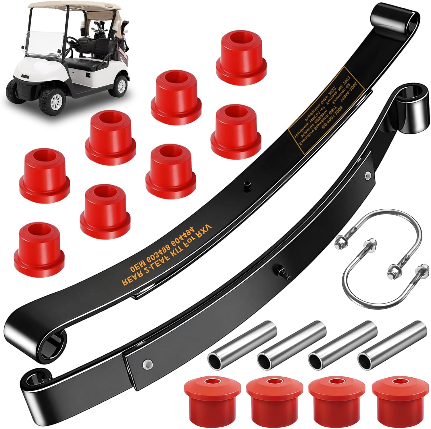 Upgraded Heavy Duty Rear 2-Leaf Springs Kit for EZGO RXV 2008-Up Gas & Electric,900 Lbs Ultra Load Anti-Rust Golf Cart Suspension with Bushings, Sleeves&U-Bolts Replaces OEM 603498 604494 Load Support