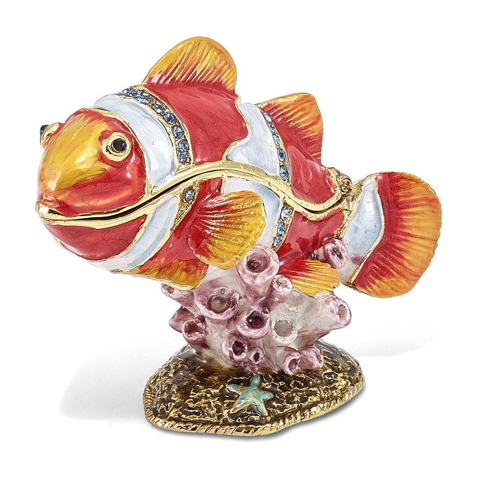 Bejeweled Pewter Enamel Clown Fish Trinket Box