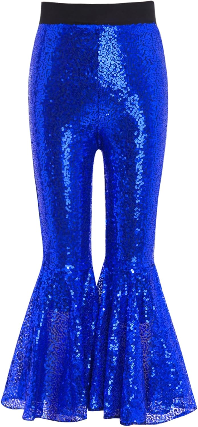 JEYPINMI Little Girls Sequins Birthday Party Clothes Camisole Top with Bell-Bottom Pants Hip Hop Jazz Dance Outfit Blue 16 Years