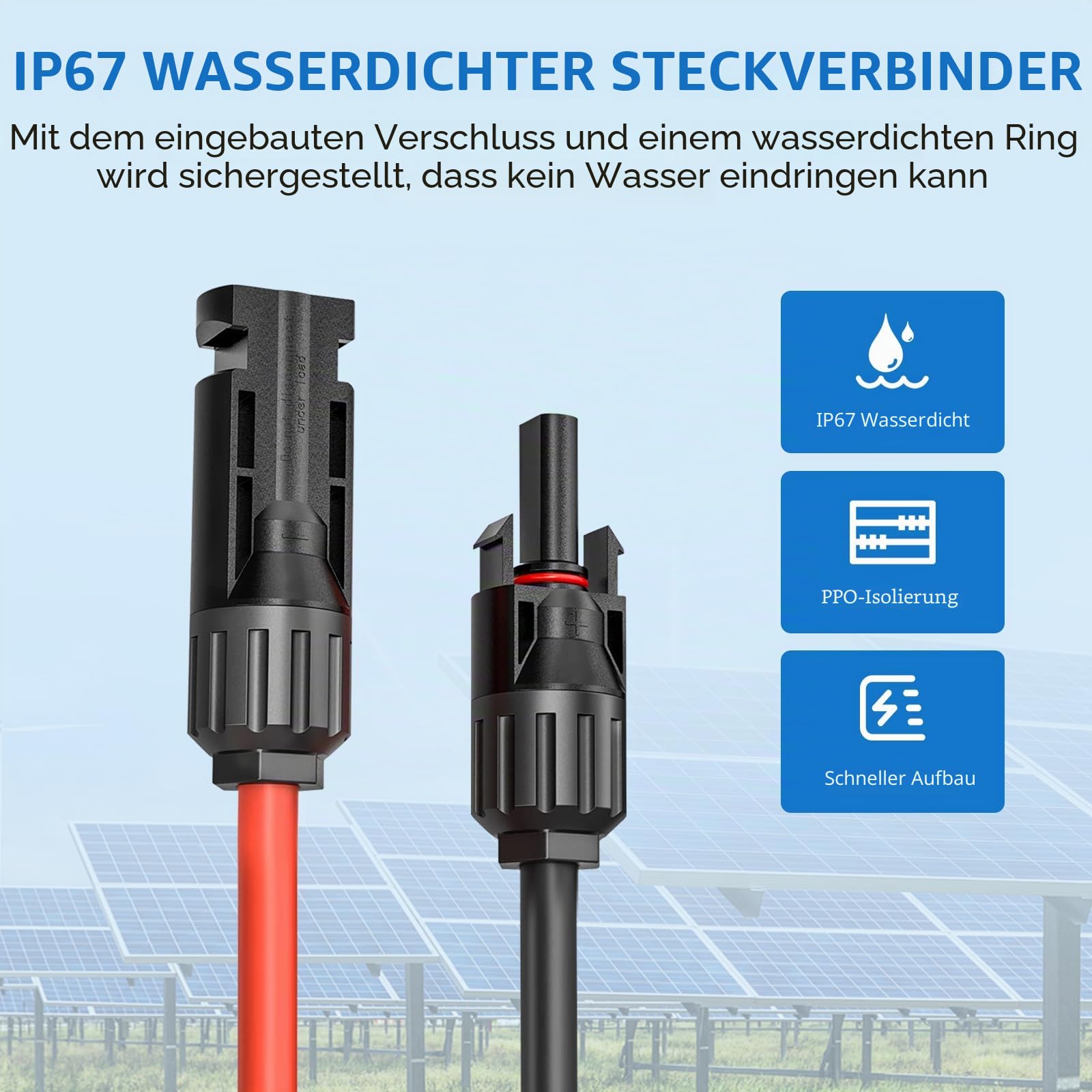 Verlängerung 4MM² 2Meter, Solarkabel 4mm2 Solarstecker Solarkable Verlängerungskabel, pv Kabel 4mm2, IP67 Photovoltaik Kabel Stecker
