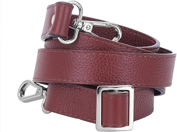 VanEnjoy Full Grain Leather Adjustable Replacement Strap Cross Body Bag Purse.1 inch wide Brownish Red-Silver Buckles