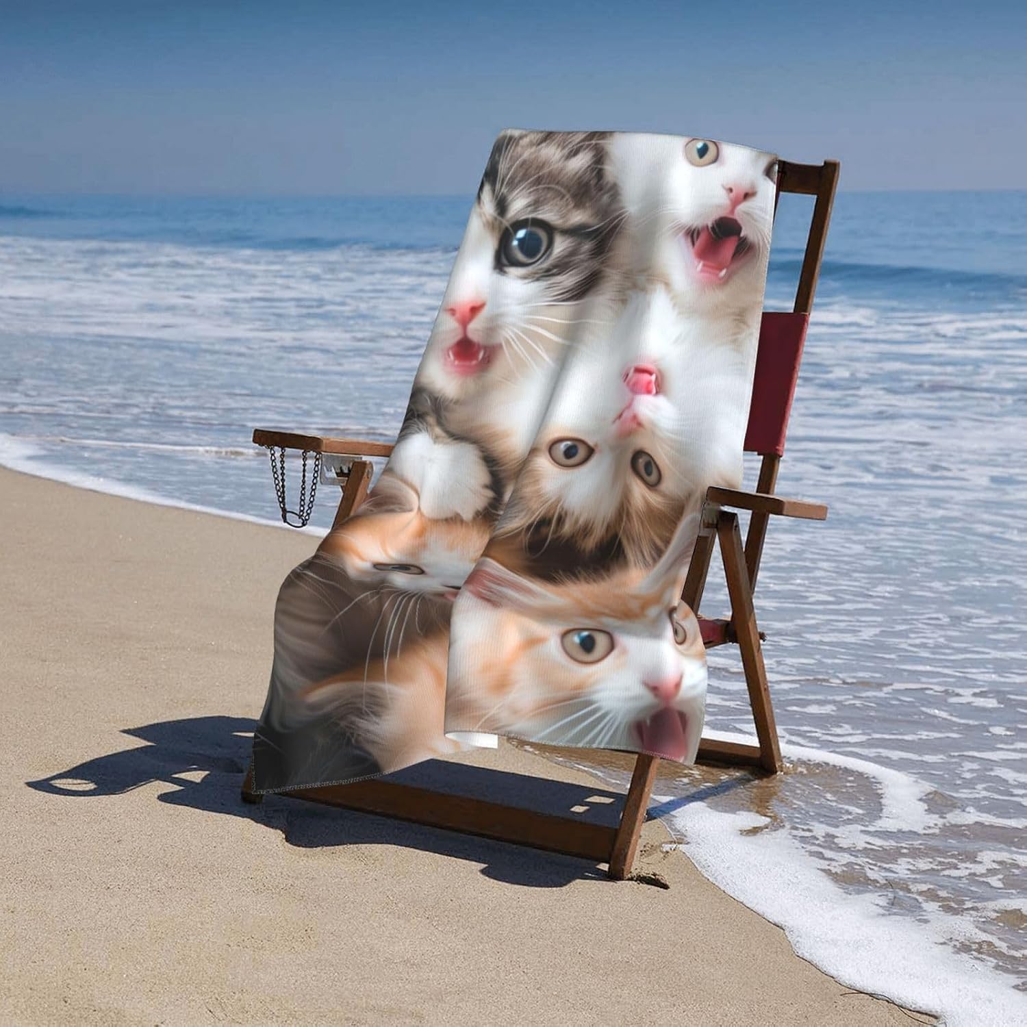 Cute Cat Beach Towel Microfiber Sand Free Kitty Towels for Adult Kids Quick Dry Ultra Absorbent Soft Pool Travel Swim Bath Shower Towel Gifts 52” x 32”