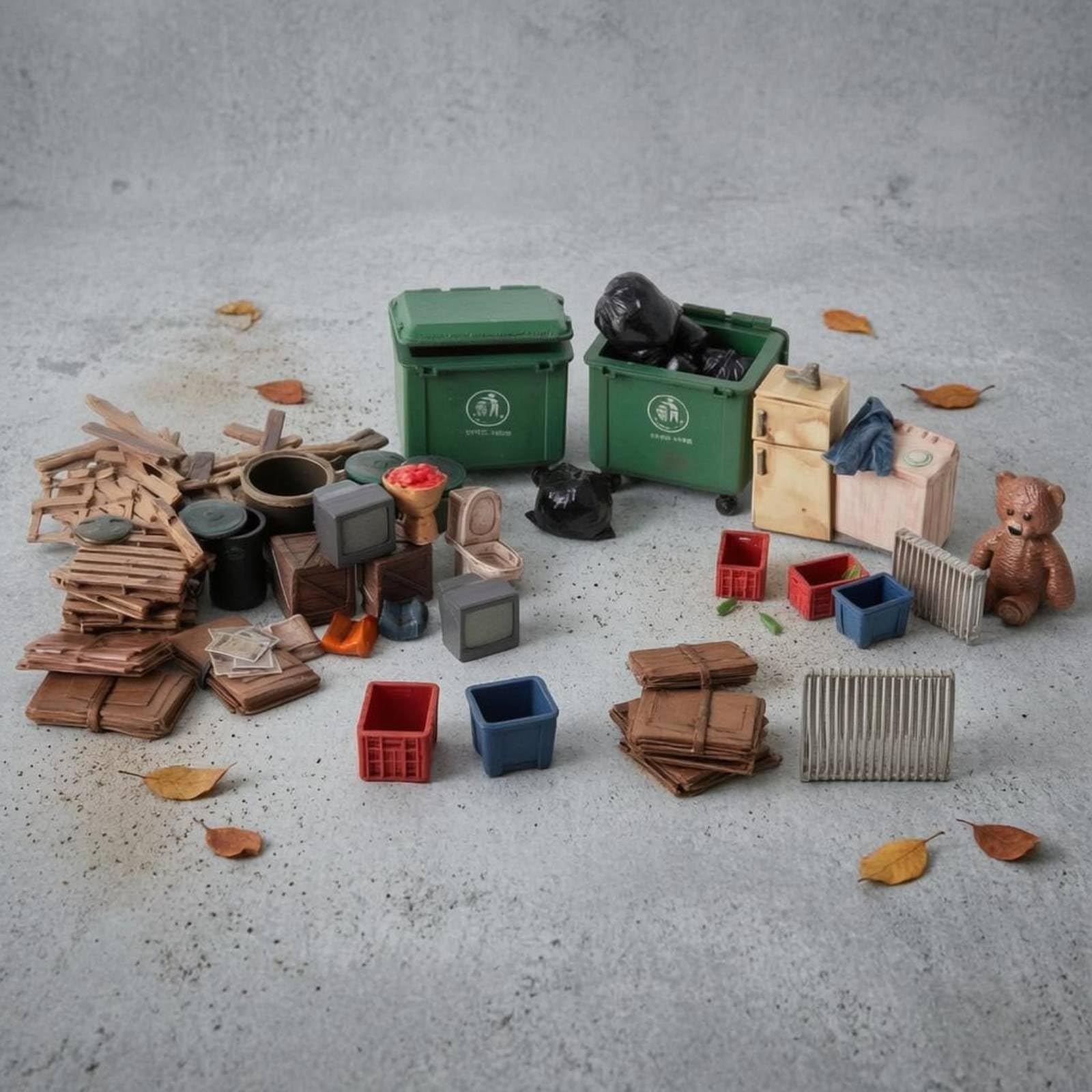 predolo Miniature City Scene Modello Cittadino Diorama Pulizia Stradale Scena Rifiuti Accessorio Micro Paesaggio in Resina Realistica per Angoli Trascurati