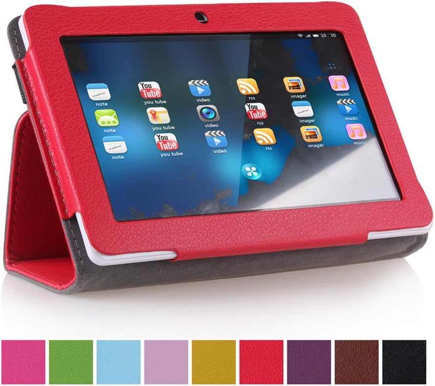 Eforcase PU Folio Leather Slim 7inch Tablet Protective Cover Case with Stand for 7" Dragon Touch A13 Q88,Y88,Zeepad,Chromo,FastTouch,Alldaymall,Noria Jr,Noria T2, Matricom Tab Nero, Tagital with Dual Camera Tablet PC (Red)