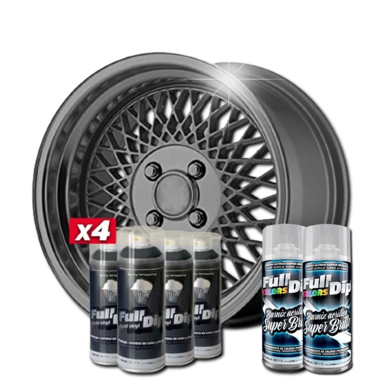AutoFullCar - Felgen-Pack - Full Dip - Anthrazit-Metallic mit extra Glanz - 4 Sprays Anthrazit-Metallic, 2 Sprays Glanzfinish - Flüssigvinyl - 400 ml