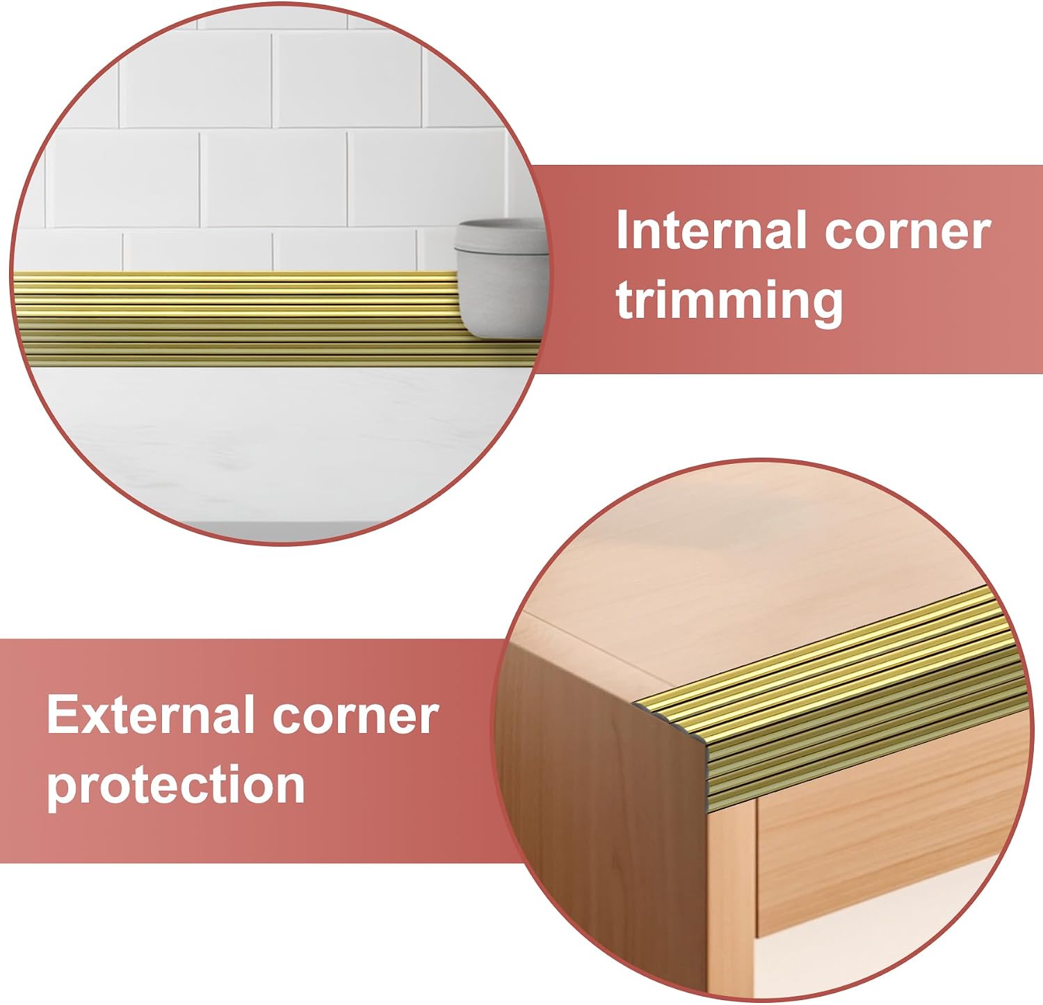 Lunghaa Peel and Stick Shiny Gold Finish Molding Trim, 196.8" x 1.57" Flexible Decoration Strip for Mirror, Wall, Cabinet, and Table Corner Guards