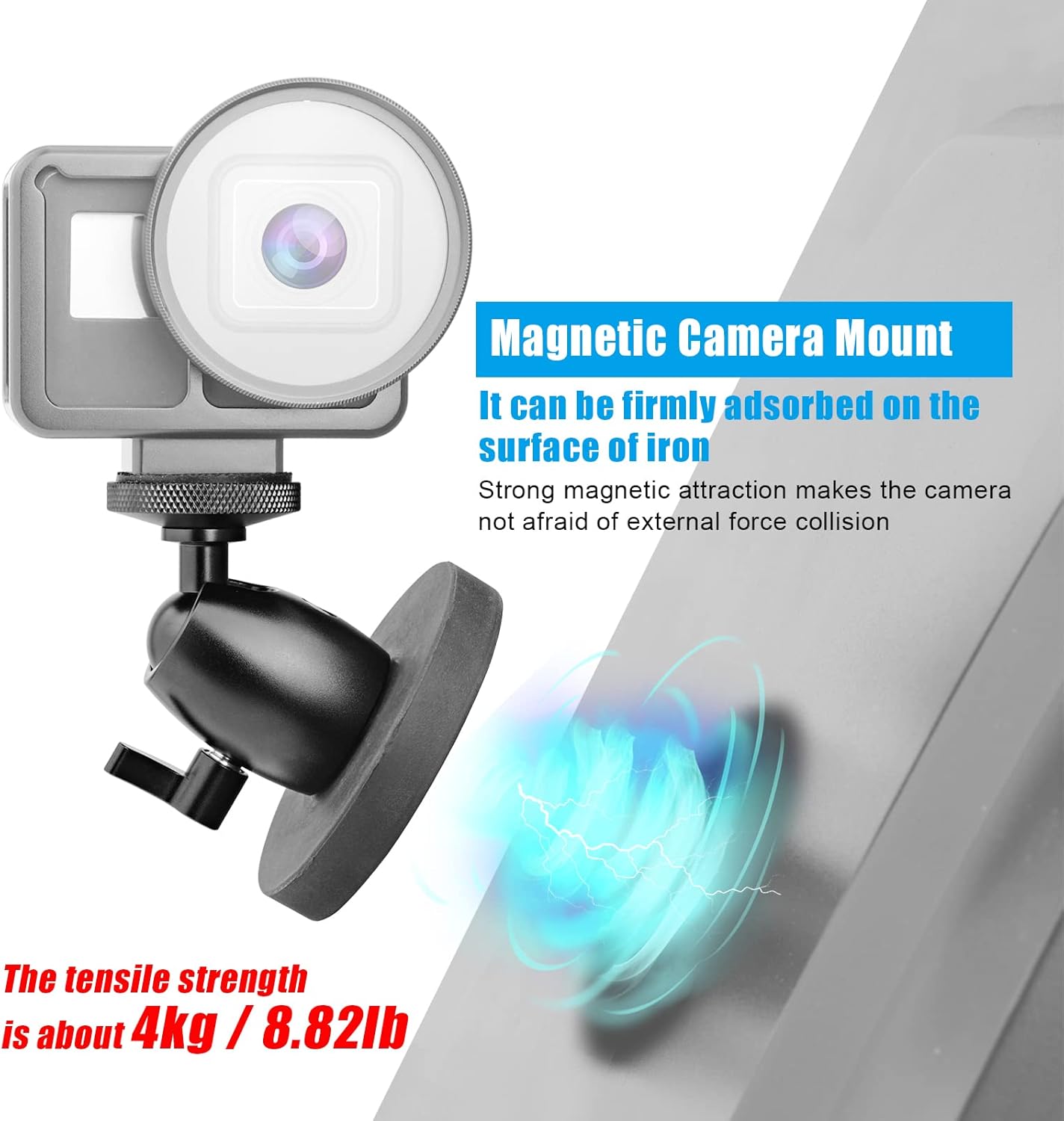 Action Camera Magnetic Mount for Gopro Hero 13 12 11 10 9 8 DJI Osmo Insta360 AKASO and Other Action Camera Aluminum 360° Rotation Magnetic Camera Mount with 1/4’’-20 Thread Stud