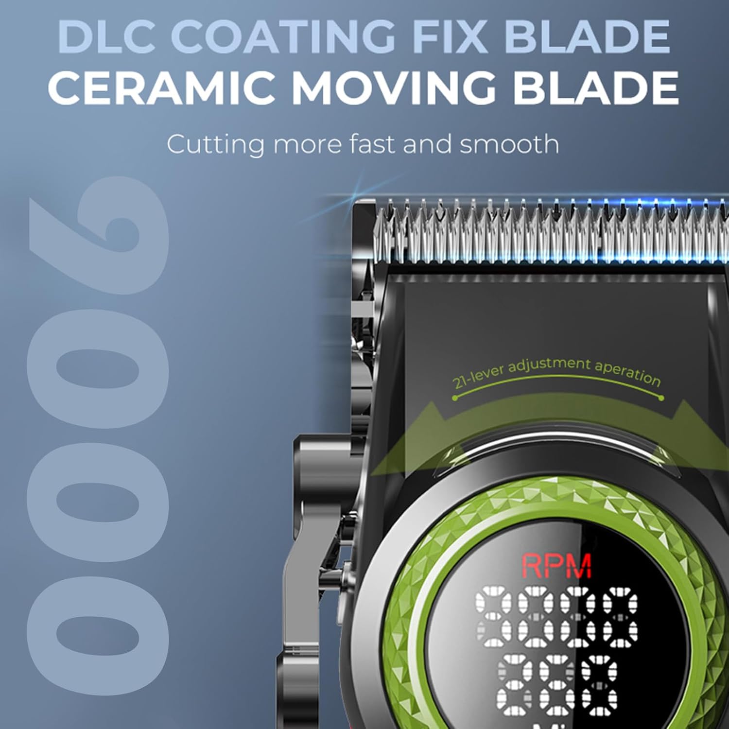 VGR 001 Professional Hair Clippers for Men, Cordless Barber Clippers for Hair Cutting, Carbon Steel Blade Hair Trimmers for Barbers, 9000RPM, LED Display, Green