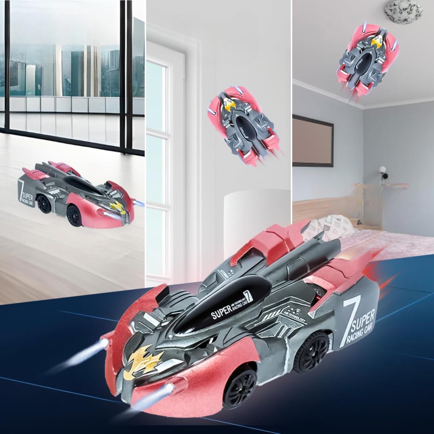 CINIFFO® Mini Wall Climber Remote Control Racing Car, Anti Gravity Ceiling Wall Floor Climbing Car 2.4G 360 Rotating Stunt High Speed Rechargable Rc Toy with LED Lights(Pink)