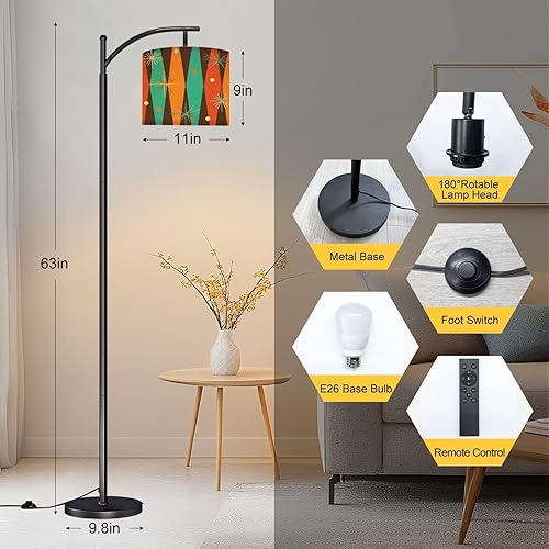 Miniatura 2 de 50s Mid Century Modern Vintage Retro 1950s Mod Fifties Arc Floor Lamp with Remote Tall Standing Light Working with Adjust Head Dimmable LED Bulb