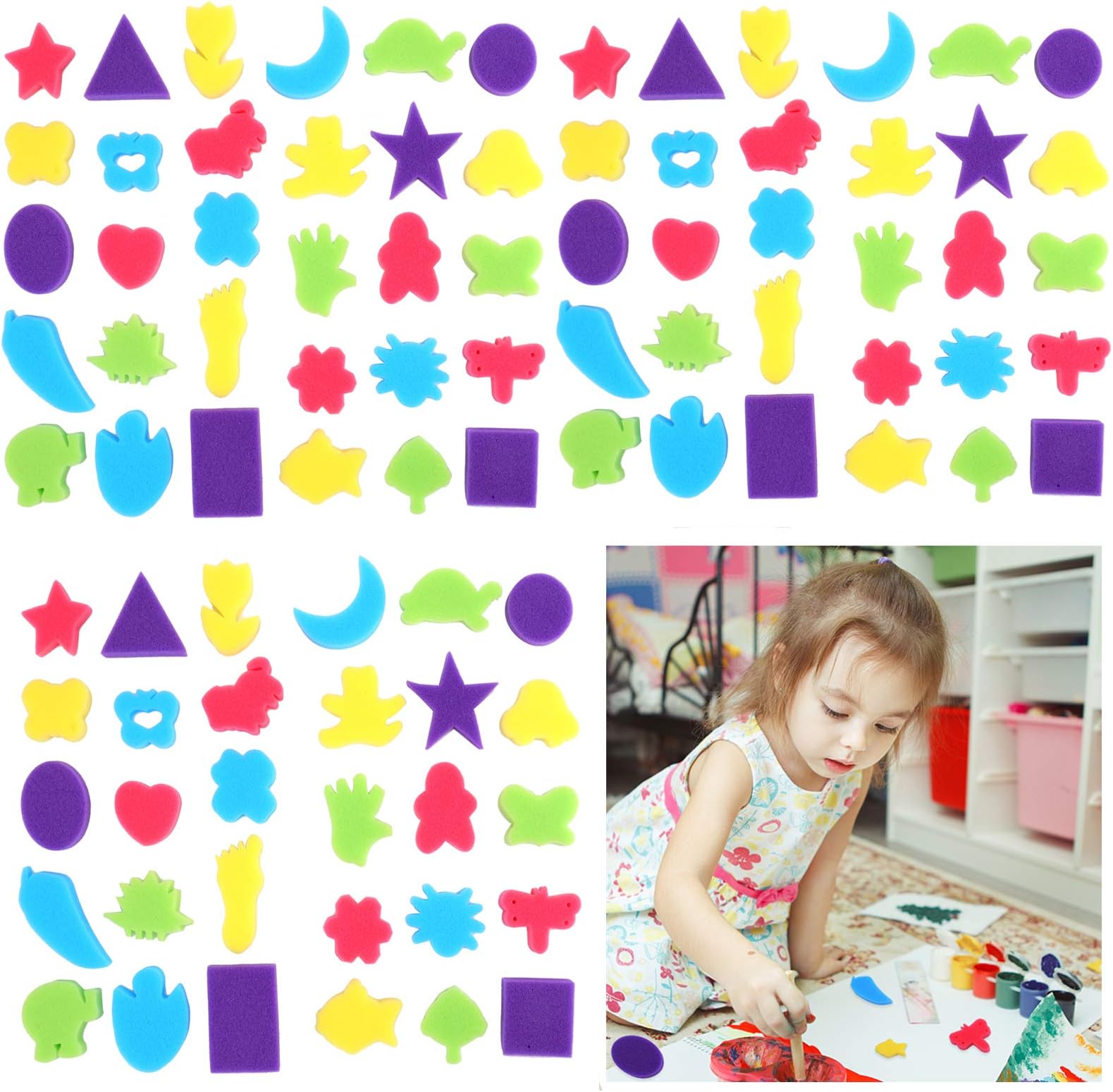 Yopay 90 Pack Painting Shapes Sponge, Assorted Pattern Painting Craft Sponge for Kids Early Learning
