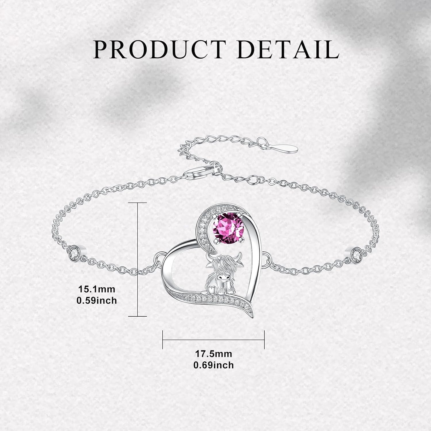Highland Cow Bracelet Birthstone 925 Sterling Silver Furry Cow Western Bracelet anklet Jewelry Gifts for Women