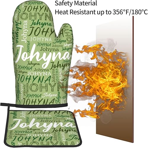 Miniatura 5 de Guantes de horno personalizados con nombre, juego de guantes de horno y soportes para ollas, guantes de horno personalizados, resistentes