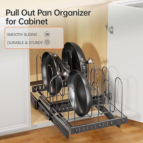 Miniatura 10 de Organizador de tapas para sartenes y ollas expandibles para gabinete, organizador de sartenes sumergido en goma para organizadores de gabinetes de
